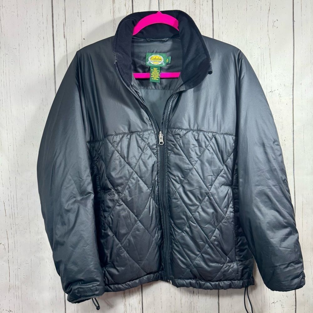 Cabelas Black Primaloft Insulated Quilted Zip Jacket Mens M Gorpcore Outdoor